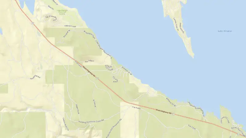 Road map of LAKE ALMANOR reservoir, California, United States