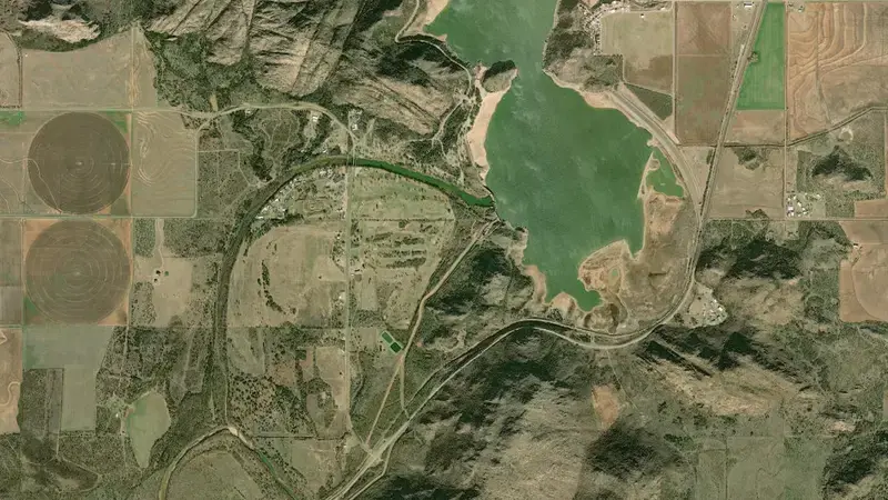 Satellite view of Lake Altus and Altus Dam reservoir, Oklahoma, United States