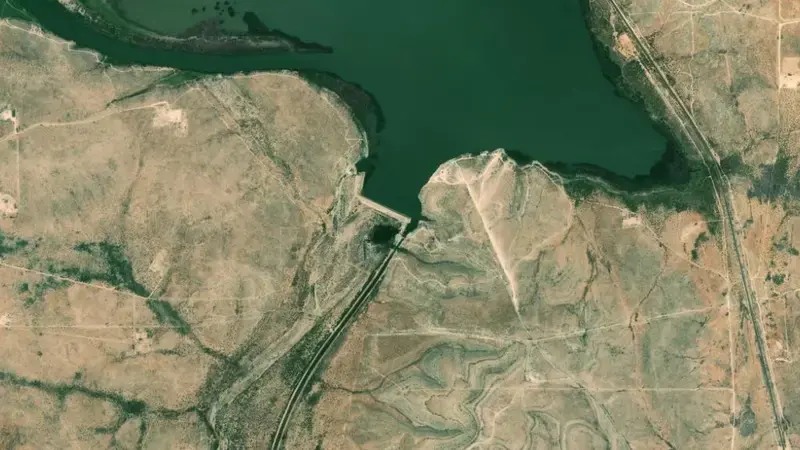 Satellite view of Lake Avalon nr Carlsbad reservoir, New Mexico, United States