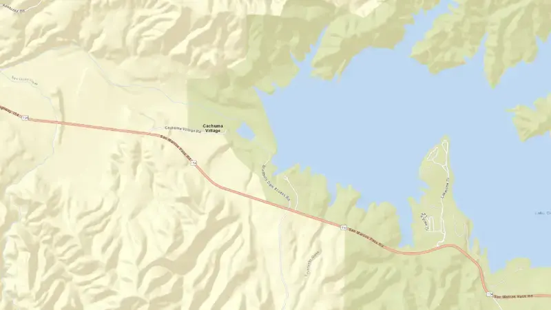 Road map of Lake Cachuma reservoir, California, United States