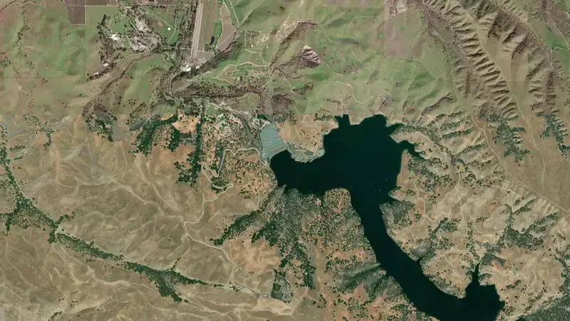 Satellite view of Lake Del Valle reservoir, California, United States