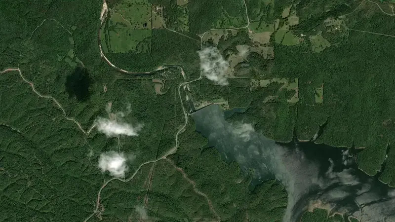 Satellite view of Lake Eucha reservoir, Oklahoma, United States