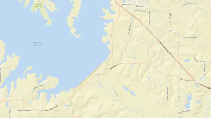 Road map of Lake Fork Reservoir reservoir, Texas, United States