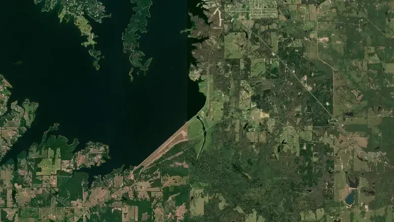 Satellite view of Lake Fork Reservoir reservoir, Texas, United States