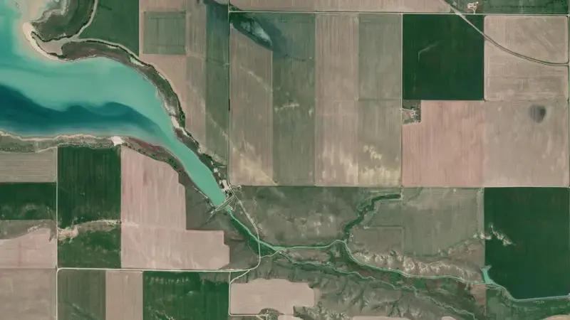 Satellite view of Lake Frances Reservoir reservoir, Montana, United States