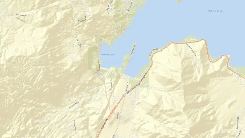 Road map of Lake Isabella reservoir, California, United States
