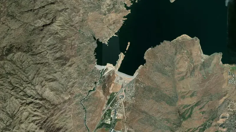 Satellite view of Lake Isabella reservoir, California, United States