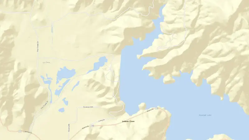 Road map of Lake Kaweah reservoir, California, United States