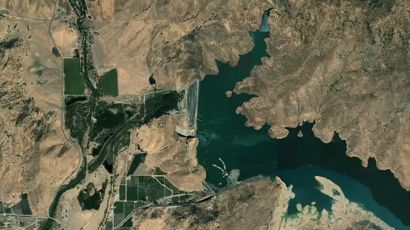 Satellite view of Lake Kaweah reservoir, California, United States