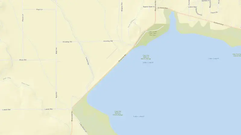 Road map of Lake Lowell and Deer Flat Dams reservoir, Idaho, United States