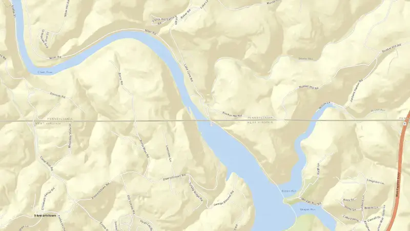 Road map of Lake Lynn Outflow, PA reservoir, Pennsylvania, United States
