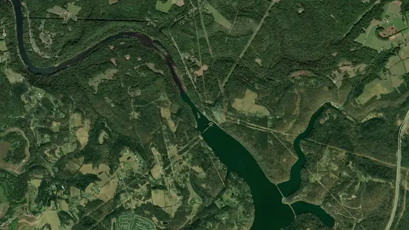 Satellite view of Lake Lynn Outflow, PA reservoir, Pennsylvania, United States