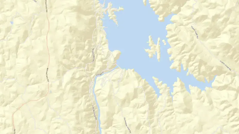 Road map of Lake McClure reservoir, California, United States