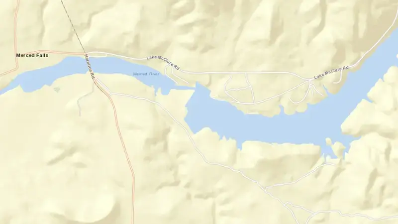 Road map of Lake McSwain reservoir, California, United States