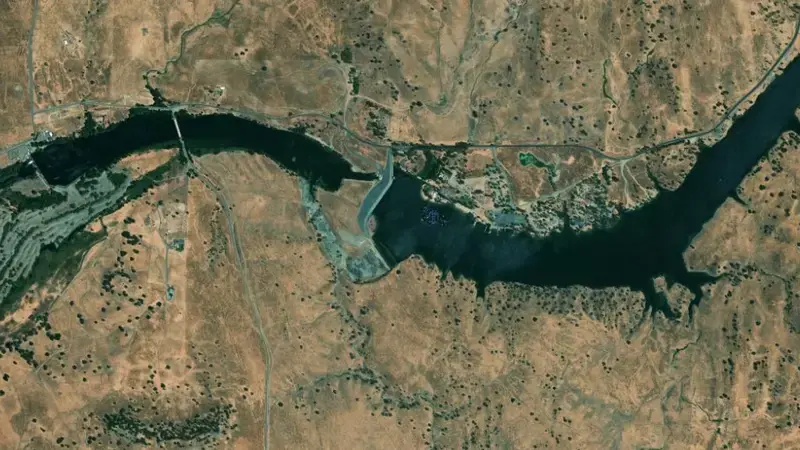 Satellite view of Lake McSwain reservoir, California, United States