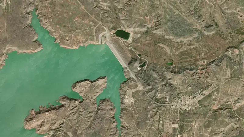 Satellite view of Lake Meredith reservoir, Texas, United States