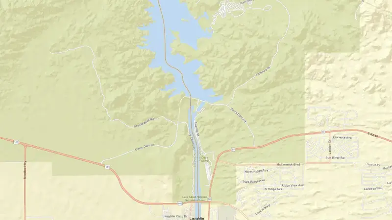 Road map of LAKE MOHAVE AT DAVIS DAM, AZ-NV reservoir, Arizona, United States