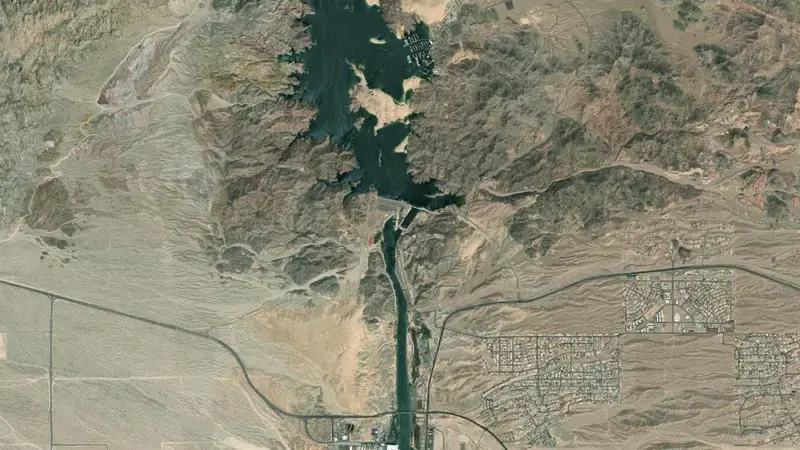 Satellite view of LAKE MOHAVE AT DAVIS DAM, AZ-NV reservoir, Arizona, United States