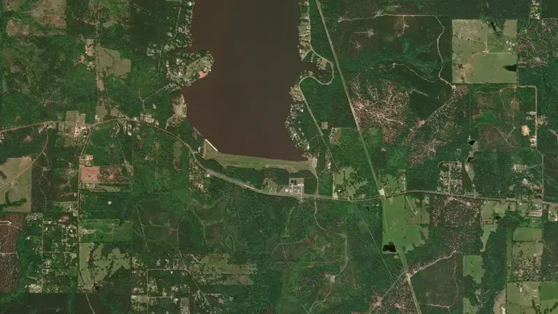 Satellite view of Lake Nacogdoches reservoir, Texas, United States