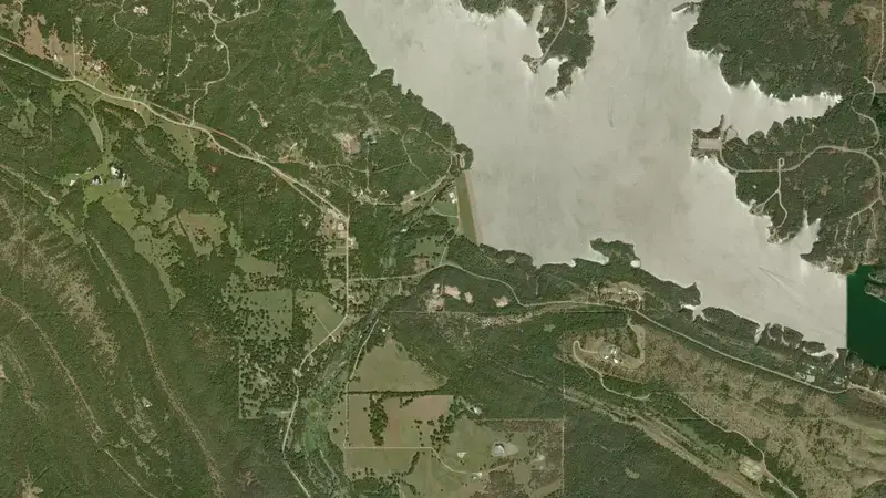Satellite view of Lake of the Arbuckles and Arbuckle Dam reservoir, Oklahoma, United States
