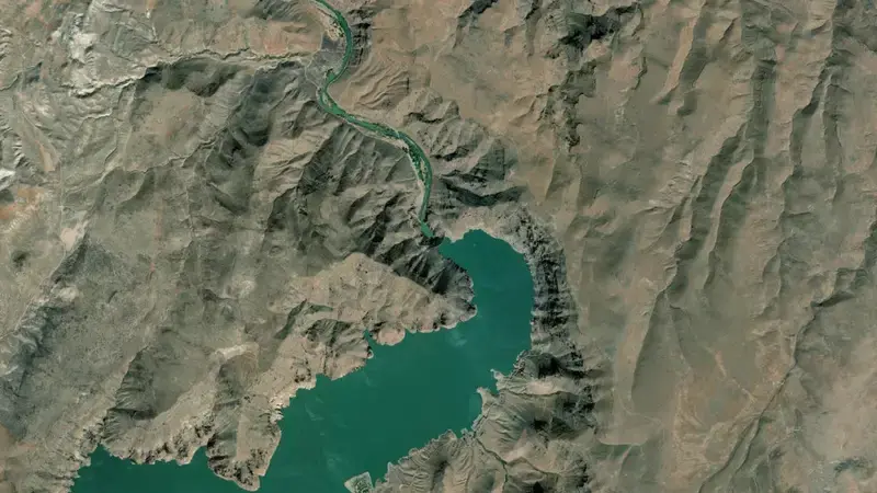 Satellite view of Lake Owyhee and Owyhee Dam reservoir, Oregon, United States