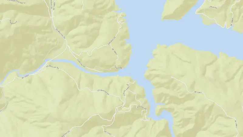 Road map of Lake Pillsbury reservoir, California, United States