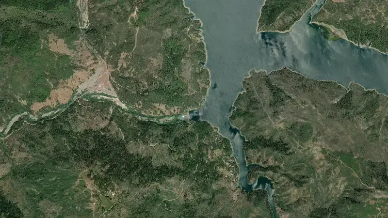 Satellite view of Lake Pillsbury reservoir, California, United States