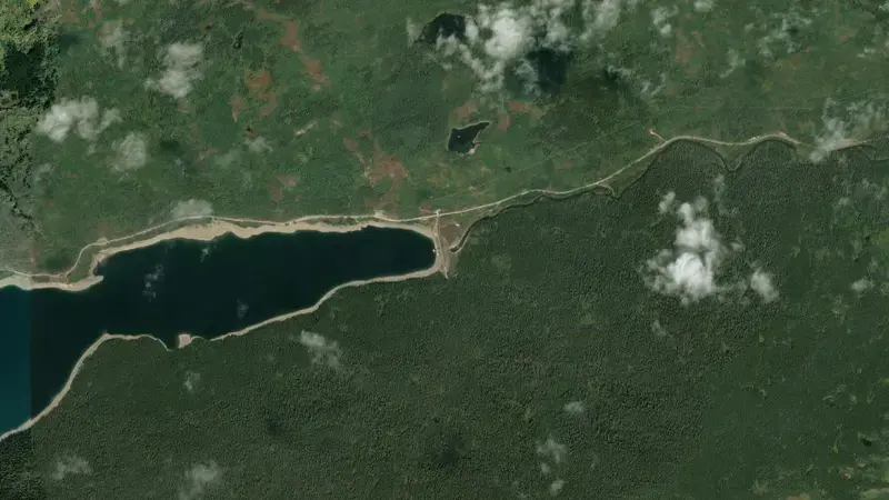 Satellite view of Lake Sherburne and Dam reservoir, Montana, United States