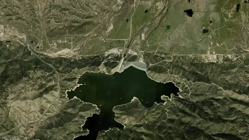 Satellite view of LAKE SILVERWOOD reservoir, California, United States