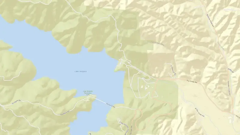Road map of Lake Sonoma reservoir, California, United States