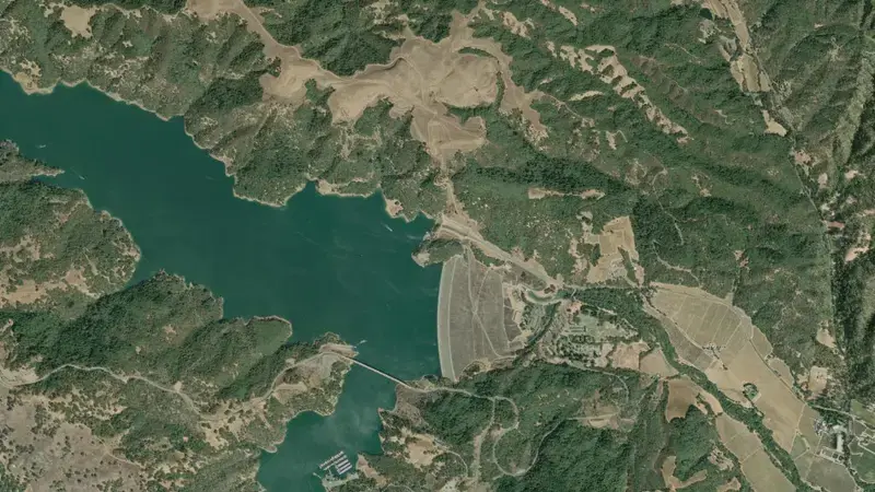 Satellite view of Lake Sonoma reservoir, California, United States