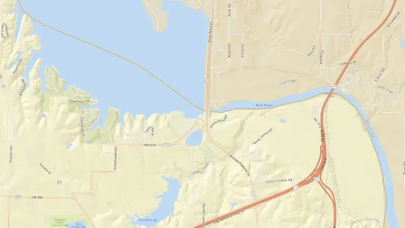Road map of Lake Texoma reservoir, Texas, United States