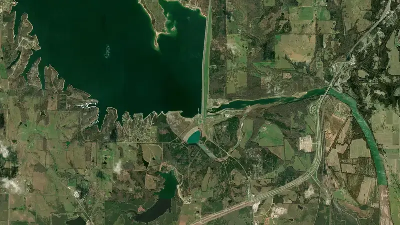 Satellite view of Lake Texoma reservoir, Texas, United States