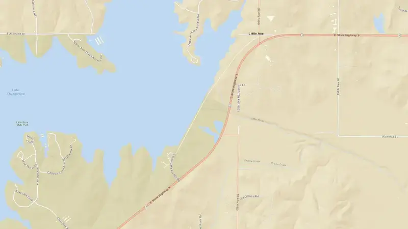 Road map of Lake Thunderbird and Norman Dam reservoir, Oklahoma, United States