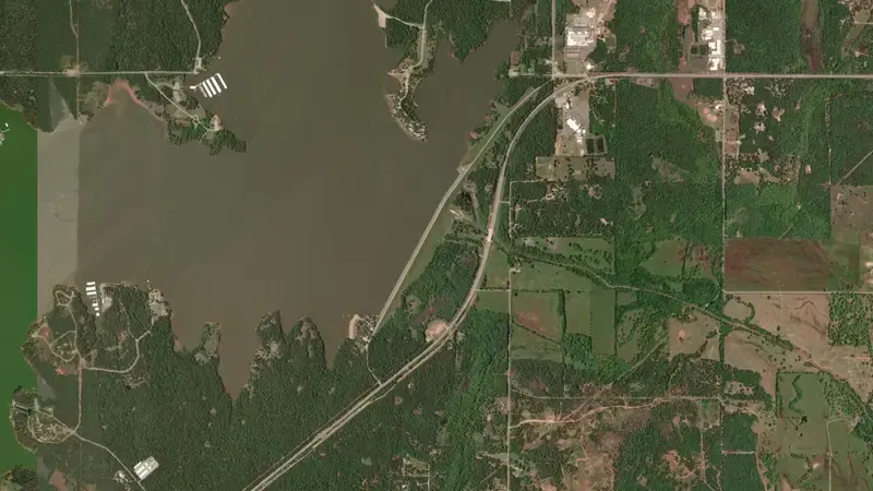 Satellite view of Lake Thunderbird and Norman Dam reservoir, Oklahoma, United States
