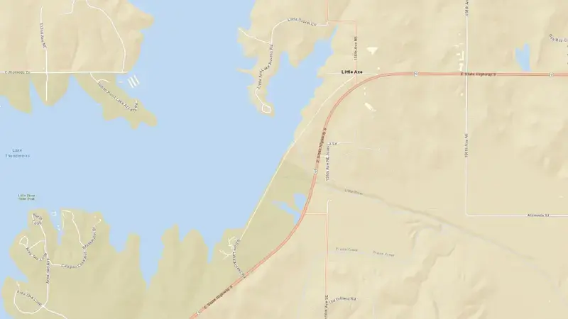 Road map of Lake Thunderbird reservoir, Oklahoma, United States