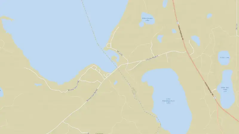 Road map of Lake Winnibigoshish Dam reservoir, Minnesota, United States