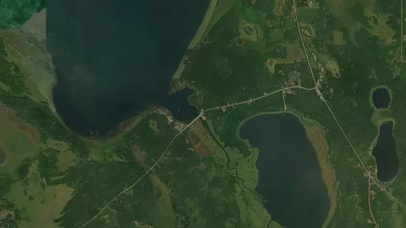 Satellite view of Lake Winnibigoshish Dam reservoir, Minnesota, United States
