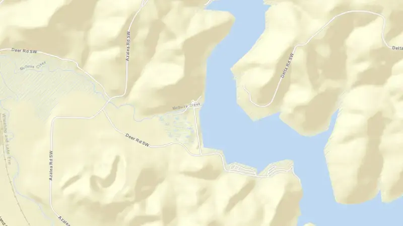 Road map of Leesville Lake reservoir, Ohio, United States