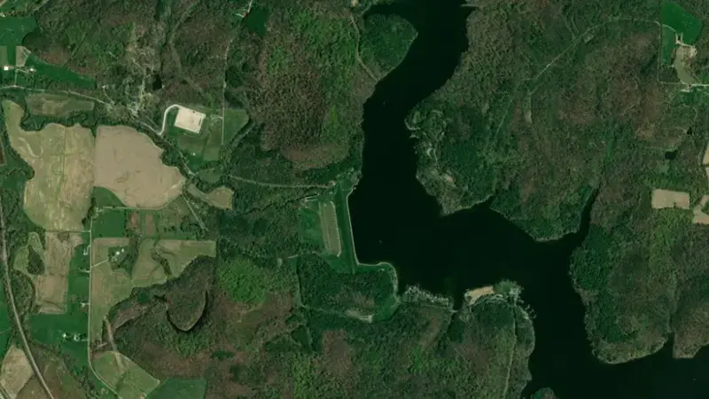 Satellite view of Leesville Lake reservoir, Ohio, United States