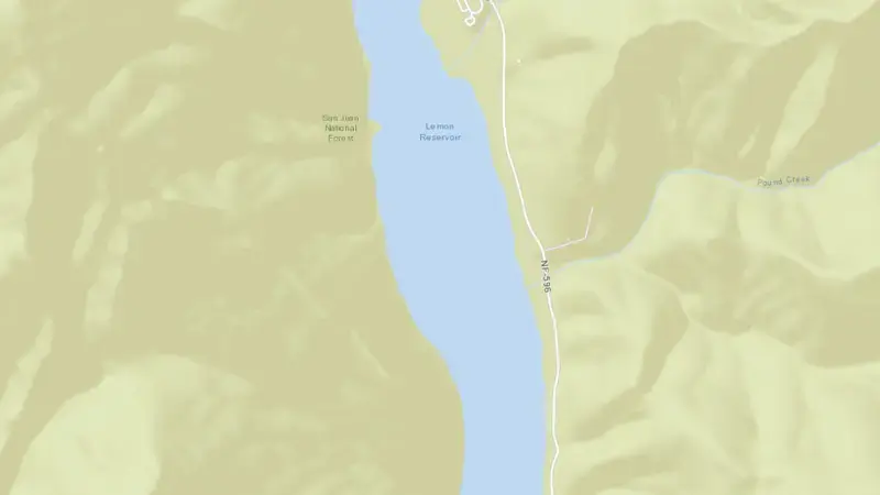 Road map of Lemon Reservoir and Dam reservoir, Colorado, United States