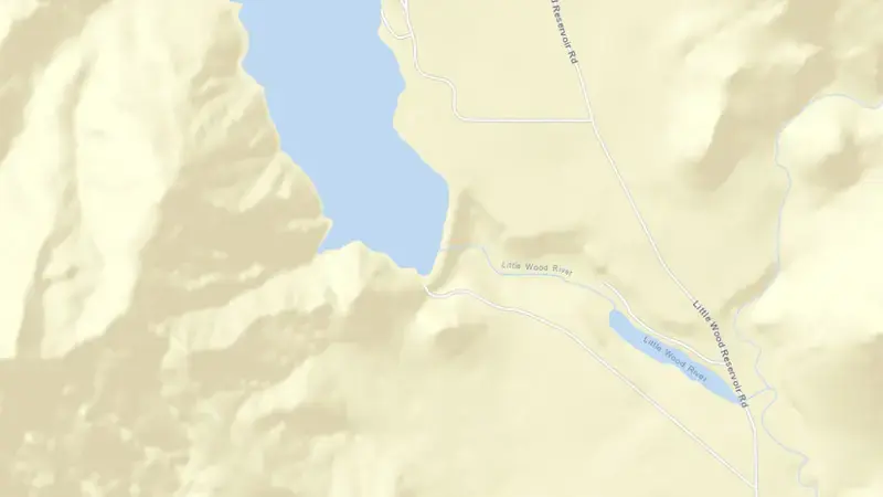 Road map of Little Wood River Reservoir and Dam reservoir, Idaho, United States