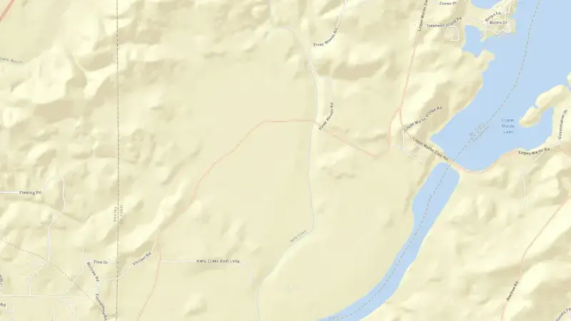 Road map of Logan Martin (APC) reservoir, Alabama, United States