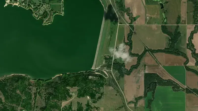 Satellite view of Lovewell Dam reservoir, Kansas, United States