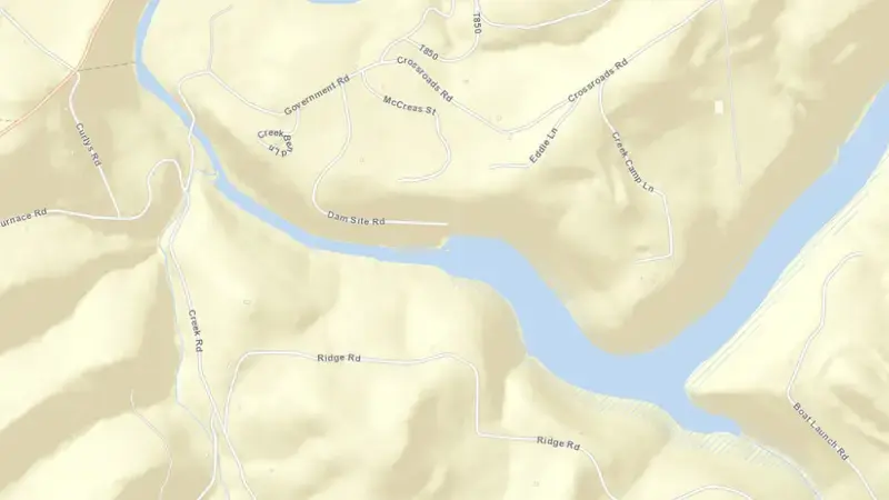 Road map of Mahoning Creek Lake, PA reservoir, Pennsylvania, United States