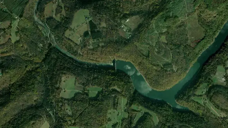 Satellite view of Mahoning Creek Lake, PA reservoir, Pennsylvania, United States