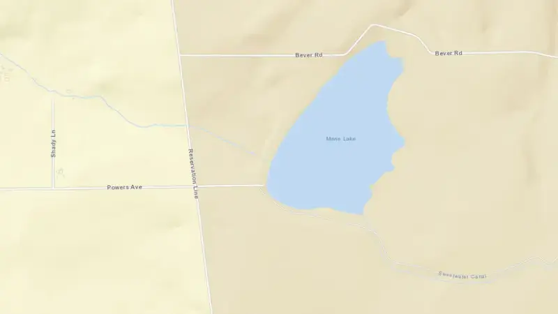 Road map of Mann Lake and Reservoir A Dam reservoir, Idaho, United States