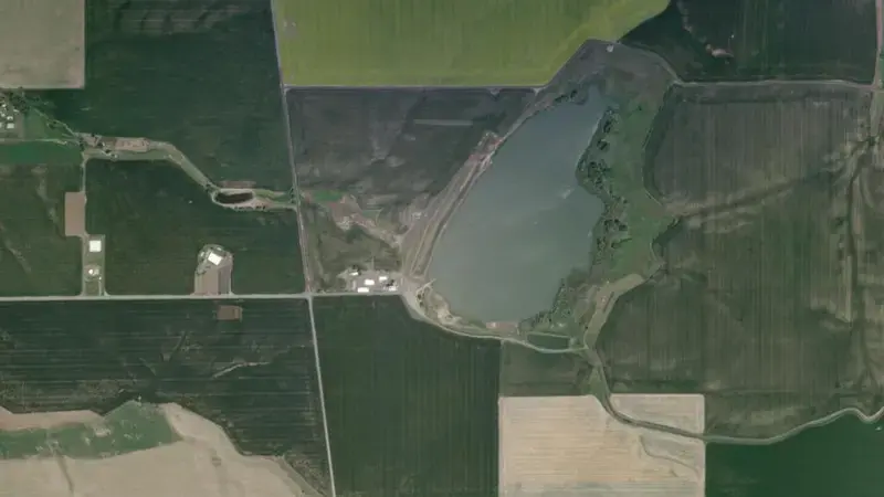 Satellite view of Mann Lake and Reservoir A Dam reservoir, Idaho, United States