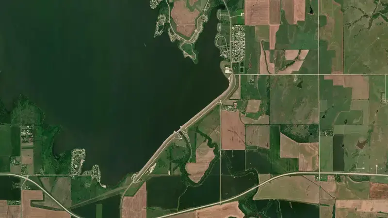 Satellite view of Marion Lake reservoir, Kansas, United States