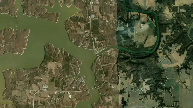 Satellite view of Mark Twain Pool reservoir, Missouri, United States